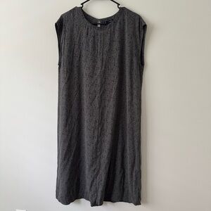 Eileen Fisher Silk Shift Dress Gray Black Dot Pattern Size Medium M